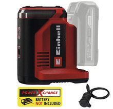 Einhell Akku-Hybrid-Lampe mit Power X-Change-Symbol und dem Hinweis, dass der Akku nicht im Lieferumfang enthalten ist