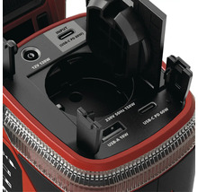 Anschlüsse eines tragbaren Akkus mit USB-A, USB-C und 230-Volt-Steckdose