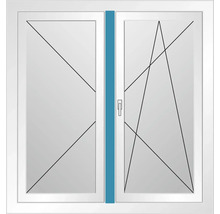 Weißes Fenster mit zwei Flügeln und Fenstergriff