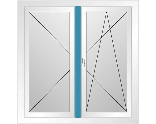 Weißes Fenster mit zwei Flügeln und Fenstergriff