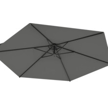 Ansicht von unten eines geöffneten Sonnenschirms.