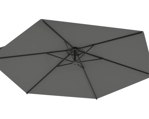 Ansicht von unten eines geöffneten Sonnenschirms.