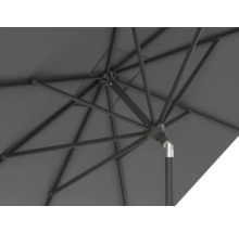 Detailansicht eines Sonnenschirms, der die Streben und die Mechanik zeigt