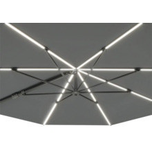 Unteransicht eines Sonnenschirms mit Beleuchtung