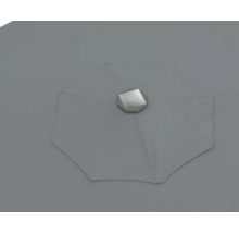 Detailaufnahme eines Sonnenschirms mit Stoffbespannung und Befestigungselement.