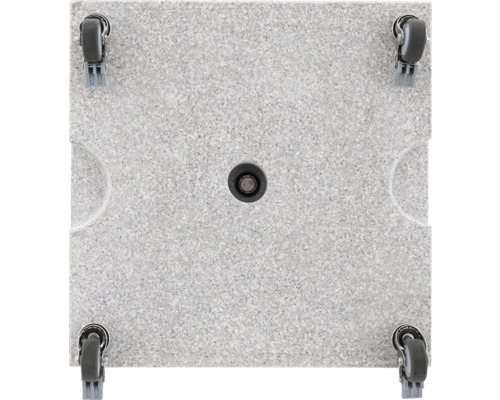 Quadratischer Sonnenschirmständer mit Rollen und Aufnahme für Sonnenschirmstock