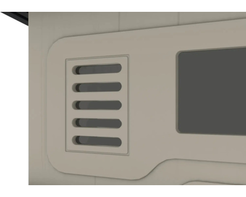 Detailansicht einer Klimaanlage mit Lüftungsgitter und Bedienfeld