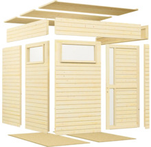 Einzelne Holzteile für ein Gartenhaus