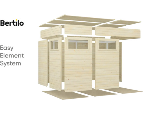 Bertilo Logo. Abbildung eines Gartenhauses im einfachen Elementsystem.