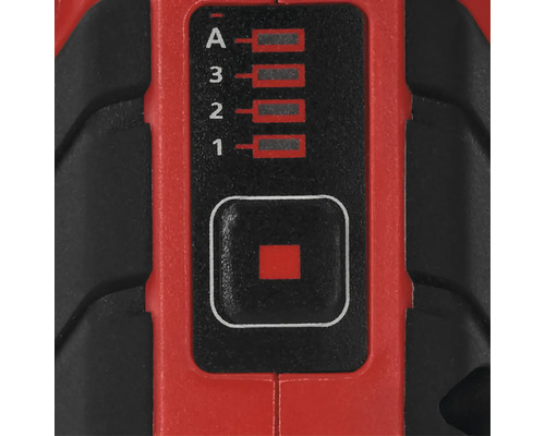 Detailansicht einer Akkuanzeige mit Füllstandsanzeige und Bedienknopf