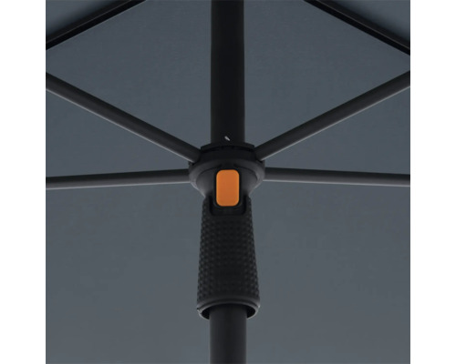 Ansicht der Unterseite eines Sonnenschirms mit Befestigungselementen