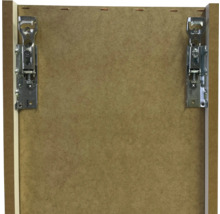 Detailansicht einer Schranktür mit montierten Scharnieren.