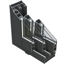 Querschnitt eines Fensters mit Dreifachverglasung und Rahmen