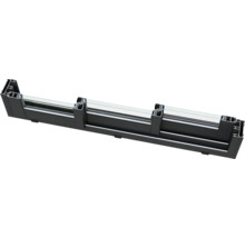 Querschnitt einer schwarzen Fensterkonstruktion mit Glas