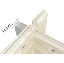 Blockbohlenwand mit einer Stärke von 44 Millimetern