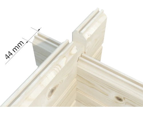 Detailaufnahme einer 44 Millimeter Blockbohlenwand