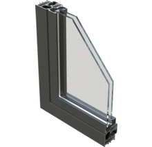 Querschnitt eines Fensters mit Aluminiumrahmen und Doppelverglasung