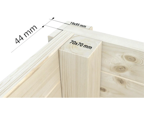 Detailansicht der Holzkonstruktion mit Maßangaben