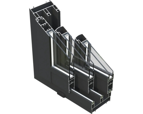 Schnittansicht eines Fensterprofils mit Mehrfachverglasung