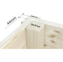 Detailansicht einer Holzkonstruktion mit Maßangaben zu Holzbalken