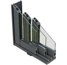 Querschnitt eines Fensters mit Rahmen und Mehrfachverglasung