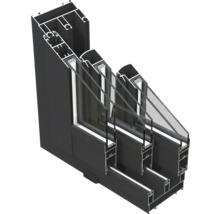 Querschnitt eines schwarzen Fensters mit Dreifachverglasung