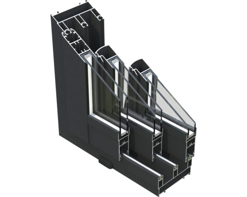 Schnittansicht eines Fensters mit Dreifachverglasung