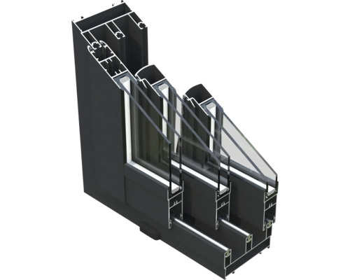 Schnittansicht eines Fensters mit Dreifachverglasung