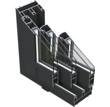 Querschnitt eines Aluminiumfensters mit Dreifachverglasung