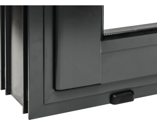 Detailansicht eines grauen Schiebefensters