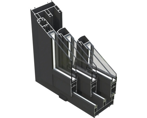 Querschnitt eines dreifach verglasten Fensters