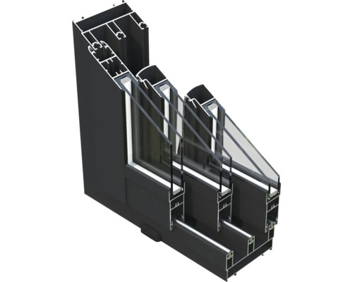 Querschnitt eines Fensters mit Dreifachverglasung