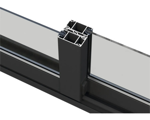 Detailansicht eines schwarzen Aluminium-Fensterprofils mit Glas