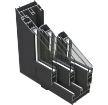 Querschnitt einer dreifach verglasten Fensterscheibe mit Rahmen