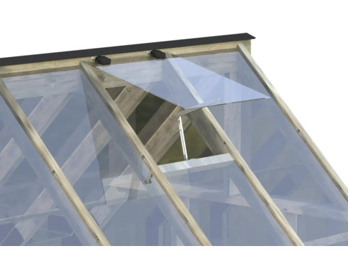 Detailansicht des Dachfensters eines Gewächshauses