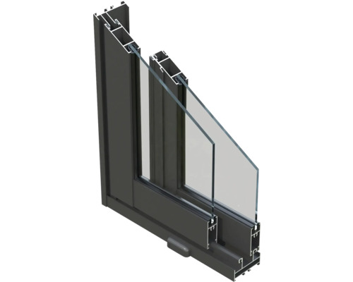 Querschnitt eines Fensters mit Rahmen und Doppelverglasung
