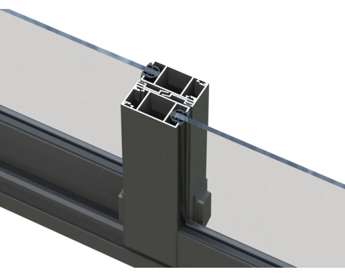 Detailansicht eines Aluminiumprofils mit Glaseinsatz.