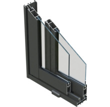 Schnittansicht eines Fensters mit Rahmen und Doppelverglasung