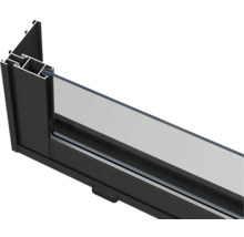 Querschnitt eines schwarzen Aluminiumfensters mit Glaseinsatz