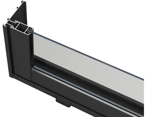 Detailansicht eines Fensterrahmens aus Aluminium.
