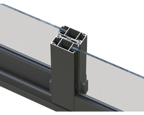 Detailaufnahme eines Aluminiumprofils mit Glaseinsatz.