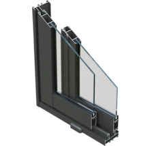 Schnittansicht eines Fensters mit Rahmen und Doppelverglasung