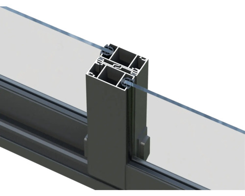 Detailansicht eines Aluminiumprofils mit Glaseinsatz