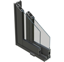Schnittansicht eines Fensters mit Rahmen und Doppelverglasung