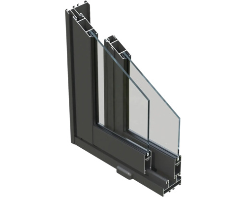 Schnittansicht eines Fensters mit Rahmen und Doppelverglasung
