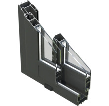 Schnittansicht eines Aluminiumfensters mit Mehrfachverglasung
