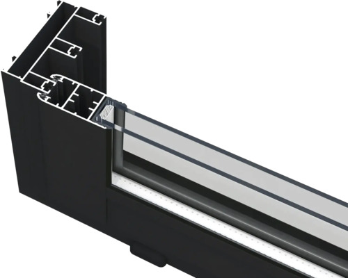 Schnittansicht eines Fensterrahmens aus Aluminium mit Glas