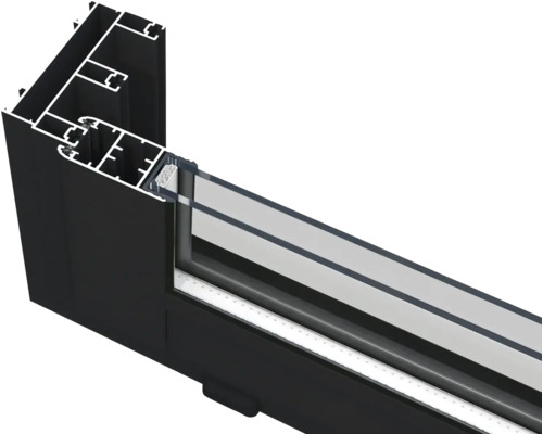 Schnittansicht eines Fensterrahmens aus Aluminium mit Glas