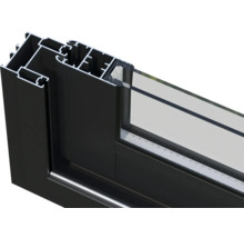 Schnittansicht eines Fensterrahmens aus Aluminium mit Glas