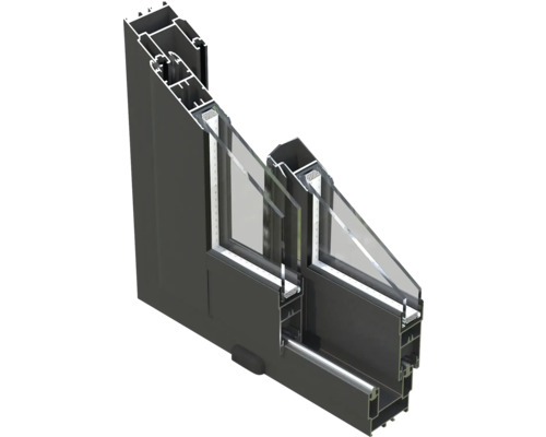 Querschnitt eines Aluminiumfensters mit Mehrfachverglasung